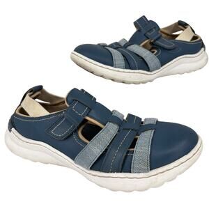 Clarks Teagan Step Sneaker Size 8 Blue Leather Closed Toe Adjustable Strap